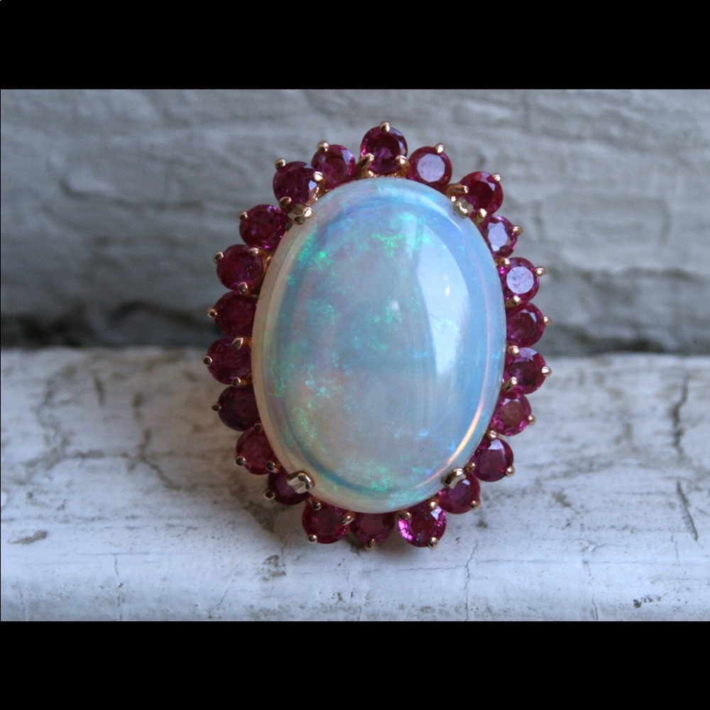 Massive Retro Opal And Ruby Set In 14kt Rose Gold - image 3
